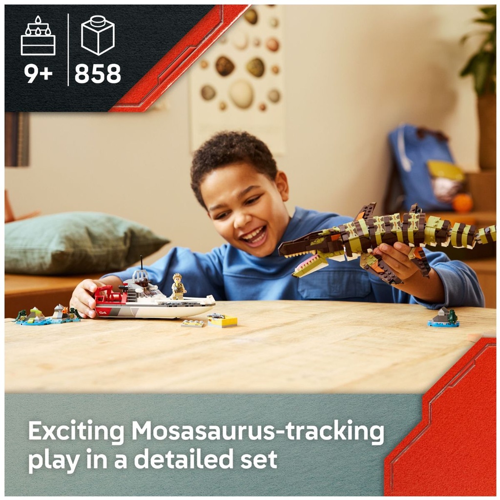 LEGO 76974 Jurassic World Brick Built Mosasaurus Boat Mission