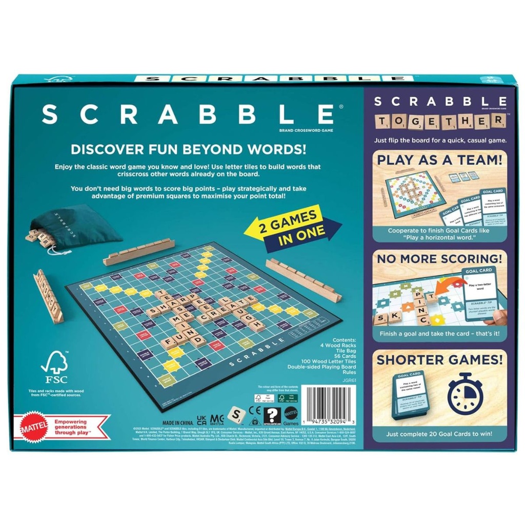 Mattel Games Scrabble Board Game Wood Tiles