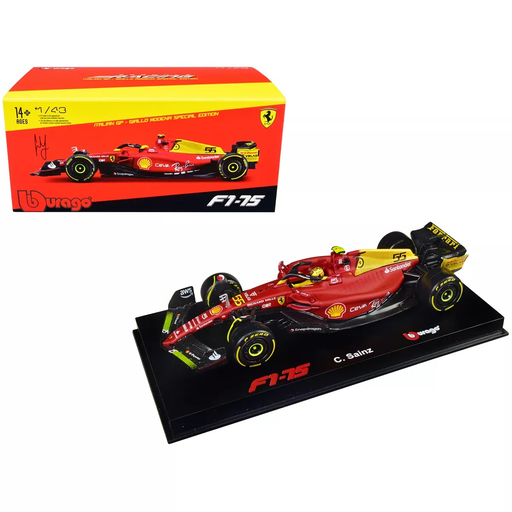 [4893993368310] Burago 1:43 Ferrari F1-75 #55 Carlos Sainz "Giallo Modena" F1 Italian GP (2022)