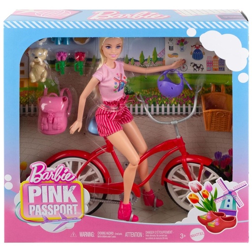 [194735216062] Barbie Pink Passport Holland Doll n Bike Playset