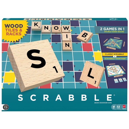 [194735320943] Mattel Games Scrabble Board Game Wood Tiles